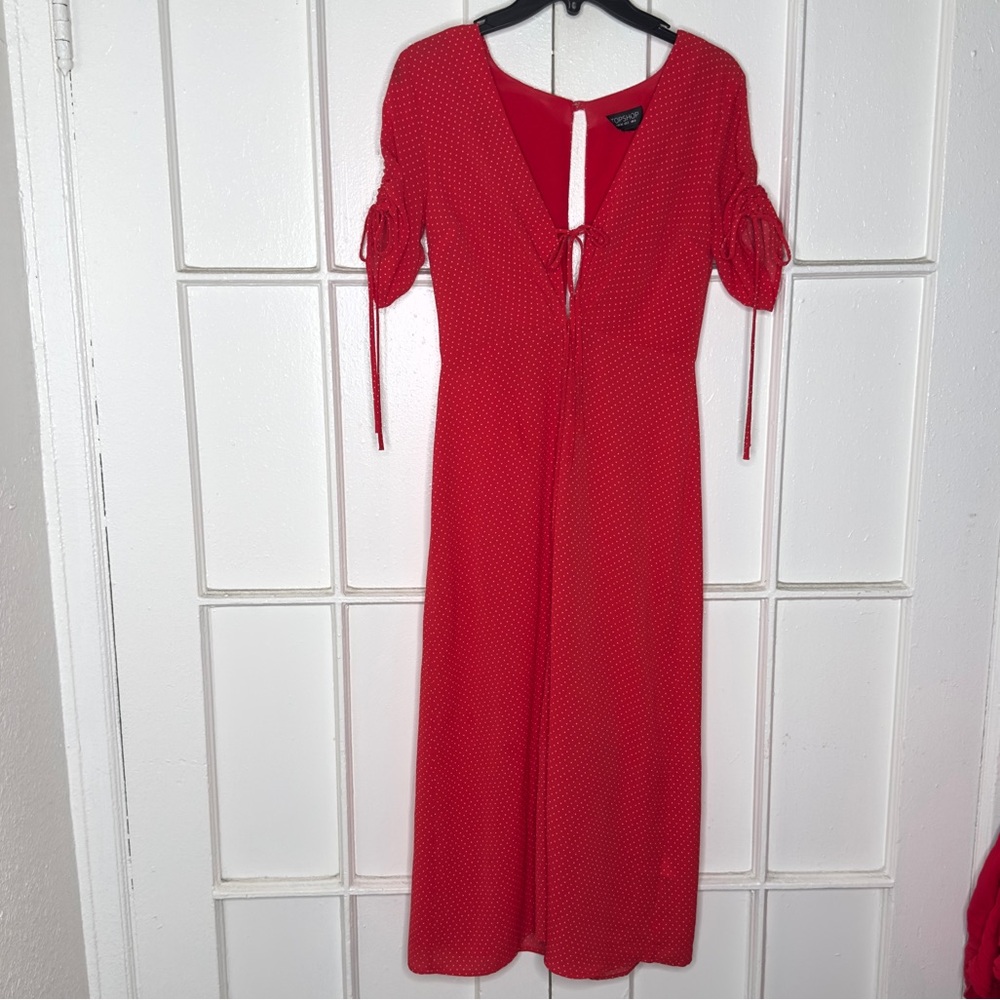 Topshop Poppy Red Polka Dot Spot Midi Tea Dress